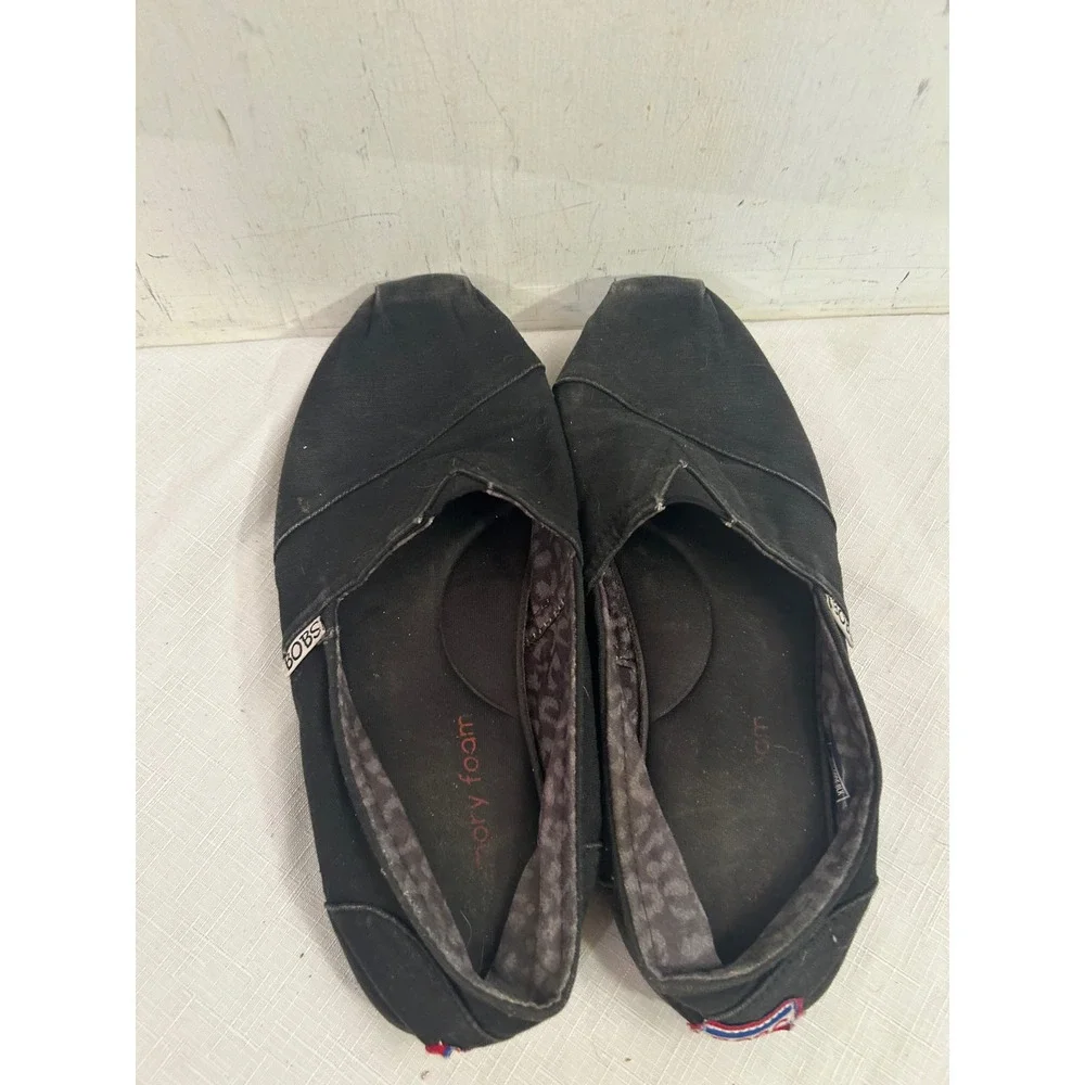 Skechers BOBS Slip On Flats Size 7.5 Black Canvas Memory Foam Womens